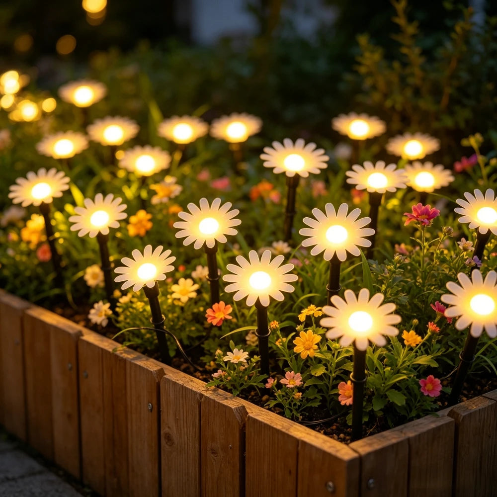 5M10LED/8M20LED Outdoor Solar Daisy String Lights, Waterproof Flower LED Ground Lamps for Courtyard Party Garden Holiday Decor Vue