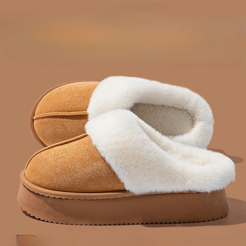 Winter Couple Slippers for Men and Women Indoor Outdoor Plush Fleece Lined Anti Slip Thick Sole Home Warm Cotton Shoes Vue 39-40 Dark Brown
