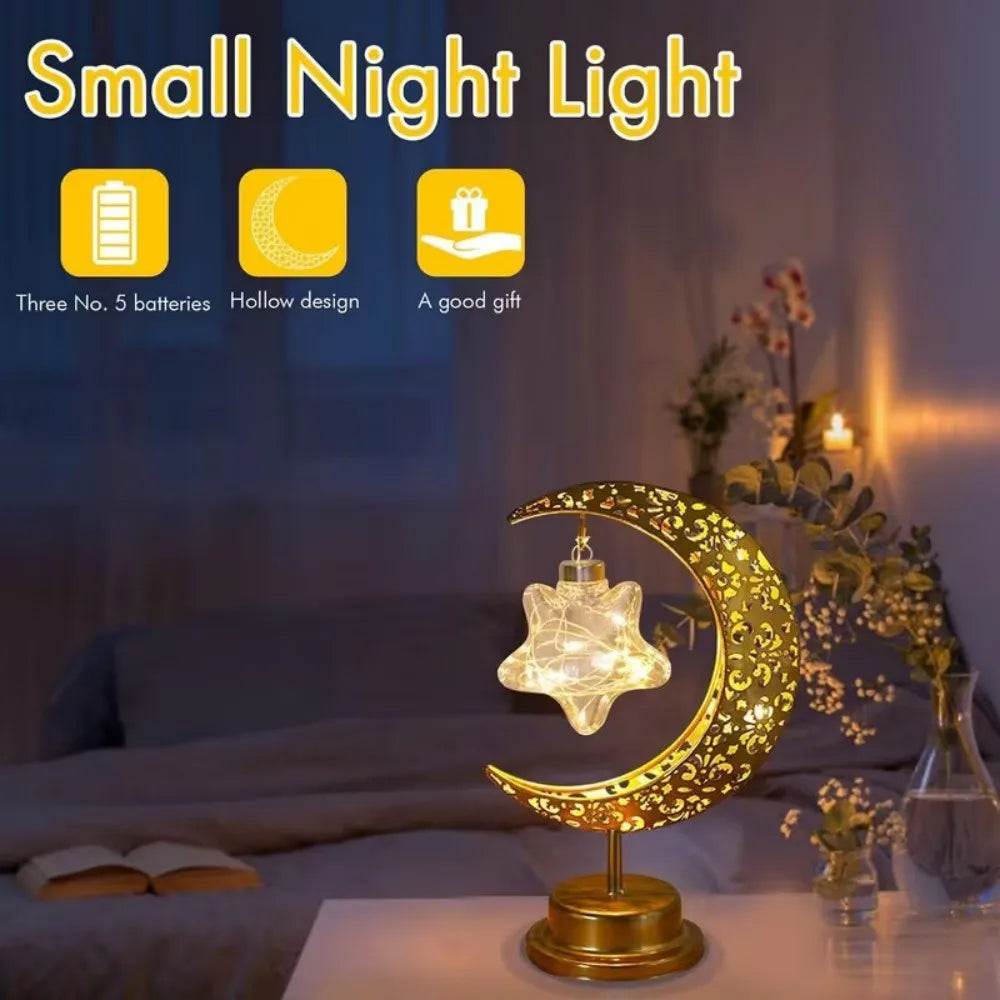 1PC LED hanging star and moon desk lamp,powered by 3 AA batteries(excl),suitable for bedroom,living room and Ramadan decoration Vue