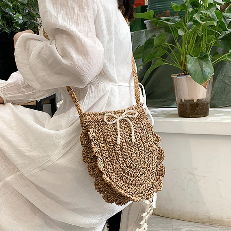 Women Fashion Woven Handbag Straw Tote Bag Vacation Shoulder Large