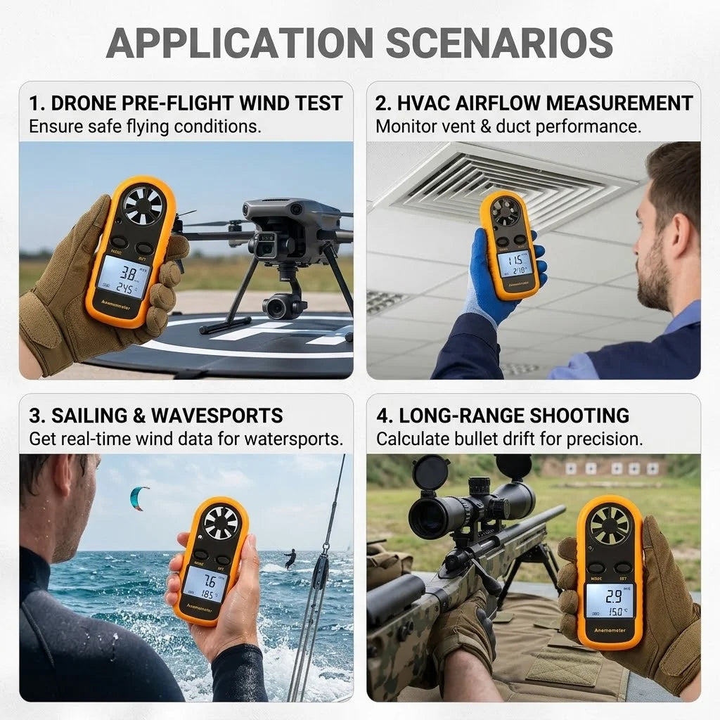 Mini Wind Speed Meter Digital Anemometer 0-30m/s Air Velocity Airflow -10°C ~ 45°C Temperature Tester with LCD Backlight Lanyard Vue