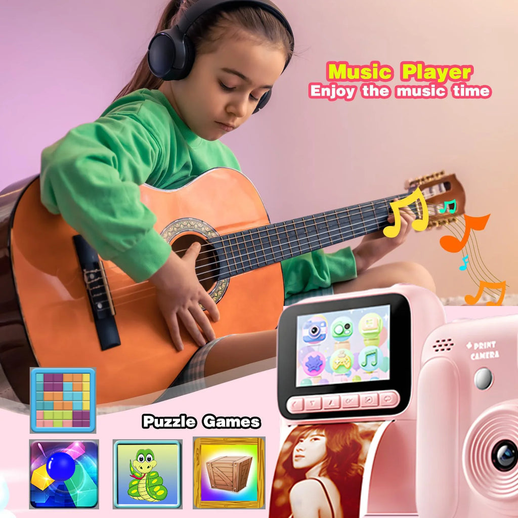 Instant Print Camera Kids Color Picture Digital Children Camera Photo 1080P Video Recorder Educational Boys and Girls Gifts Vue