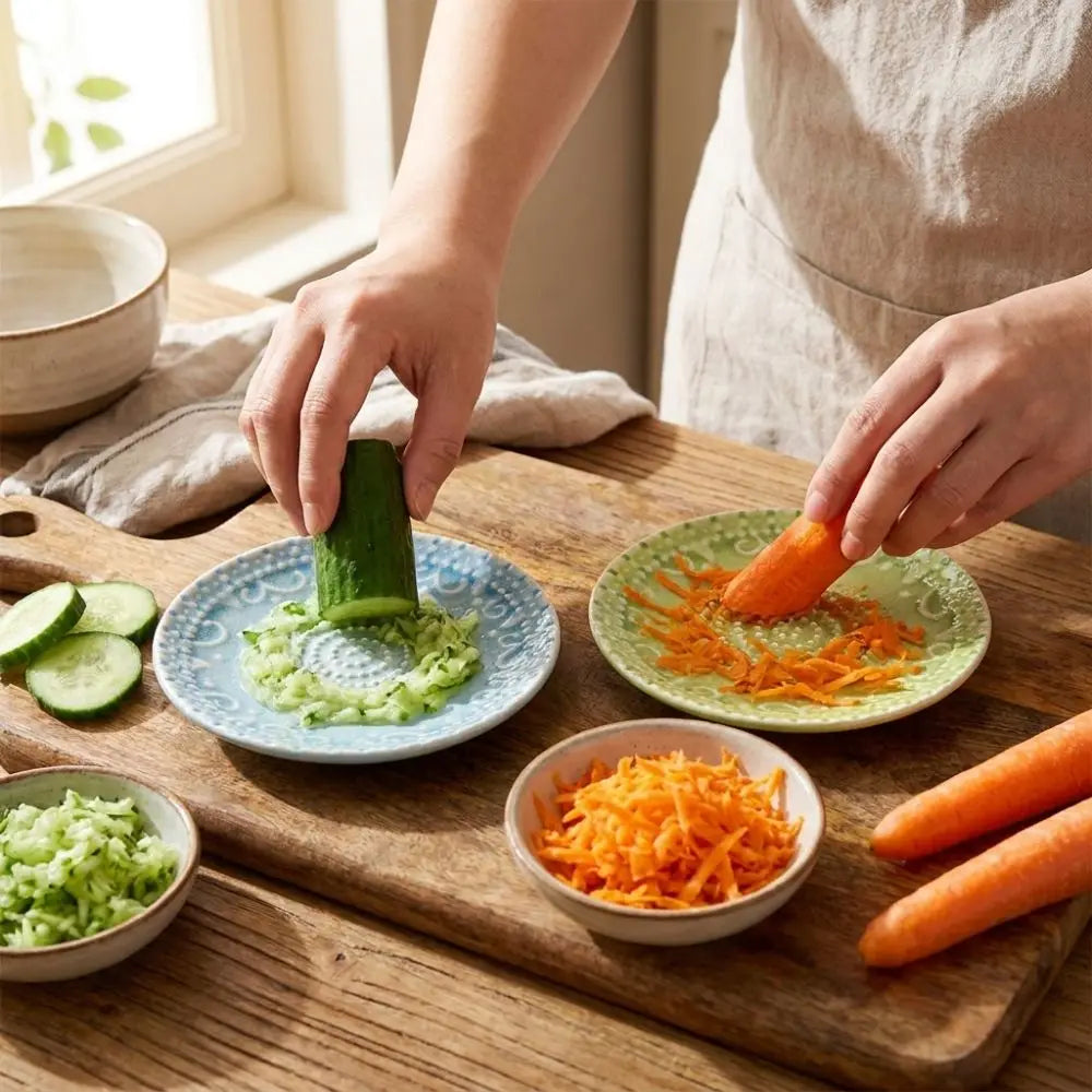 2-in-1 Round Ceramic Ginger Grater Handcrafted Non-Slip Vegetable Grinding Tool Glazed Fruit Puree Grinder Kitchen Use Vue