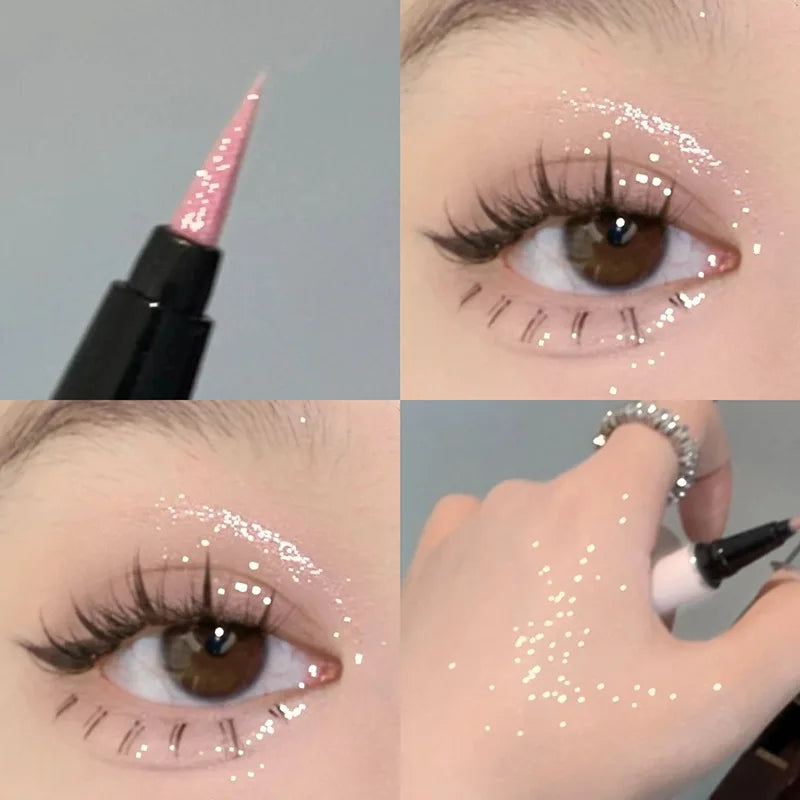 Korean Shimmer Eyeliner Pen Rose Pink Sparkle Waterproof Under-Eye Brightening Pencil Cute Student Look Vue