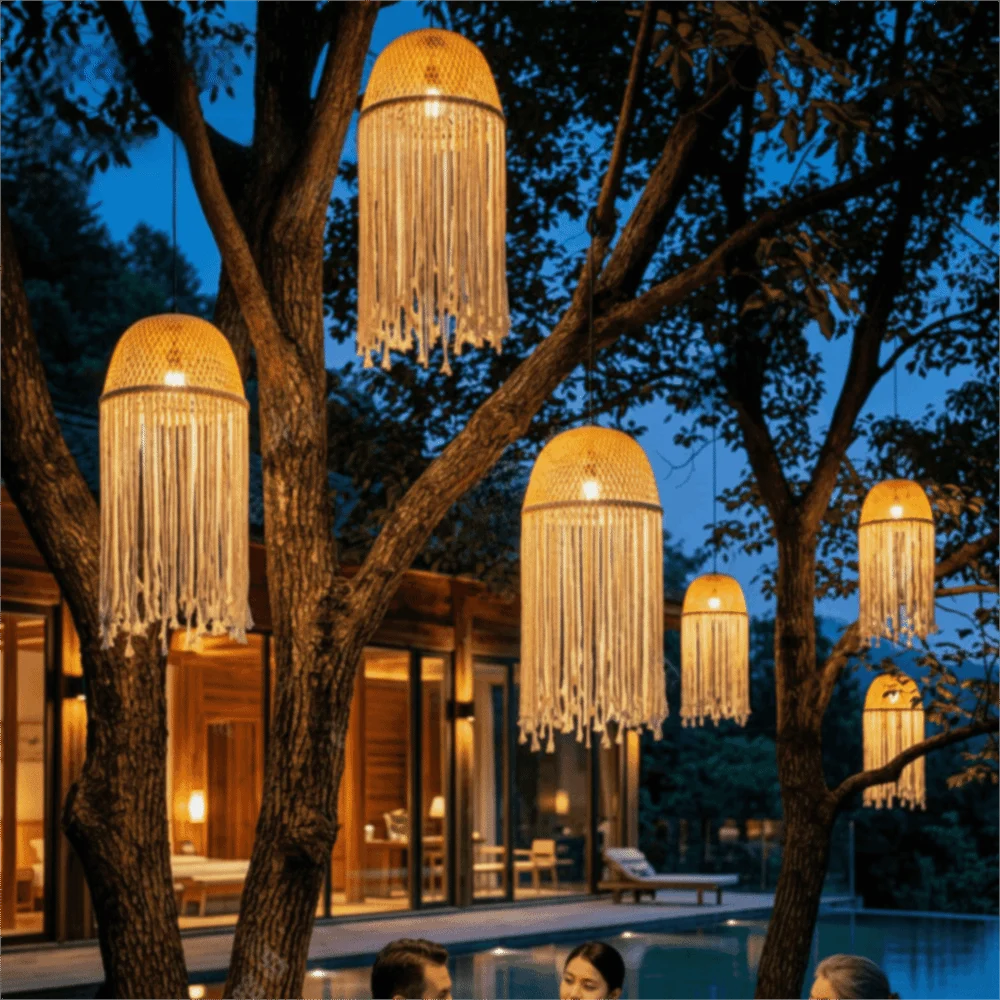 Handmade Waterproof Rope Lantern Vintage Style Jellyfish Design Bamboo Weaving Lamp Bamboo Woven Outdoor Lantern Garden Vue