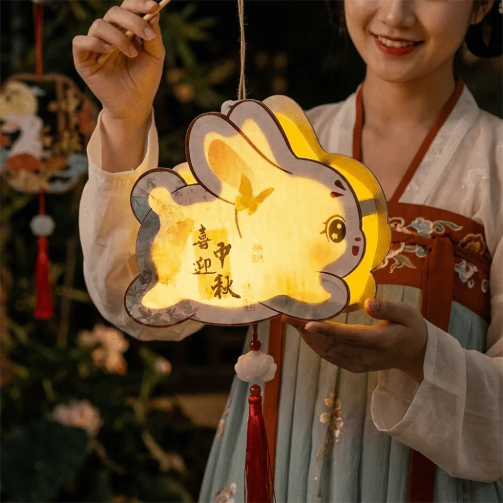 Cartoon Children's Rabbit Lantern Chinese Style Handmade Mid-Autumn Festival Lamp DIY Material Bag Glowing Bunny Handmade Lamp Vue