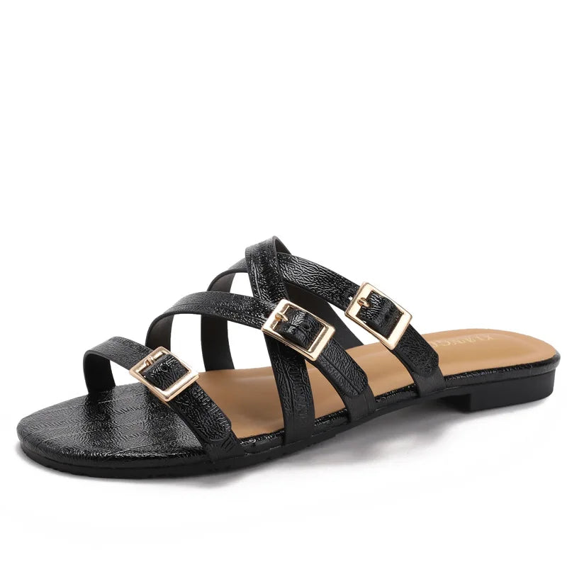 Women's Summer Flat Slide Sandals – Lightweight Non-Slip Flat Slide Sandals Vue black 37