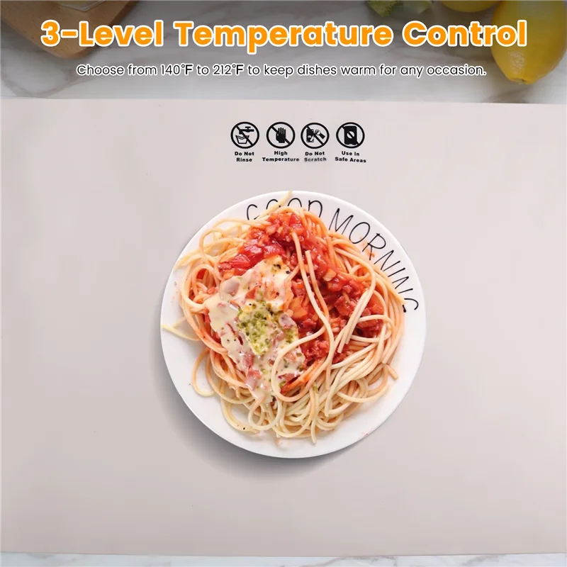 Heating Tray Home Silicone Warming Plate Foldable With 3 Adjustable Temperature US Plug White Vue