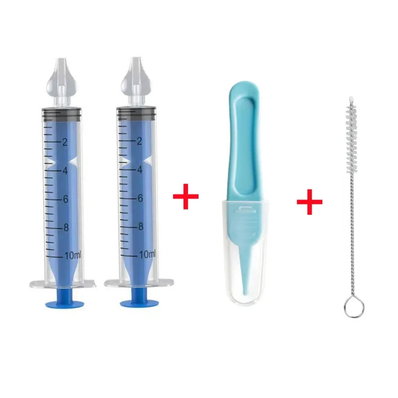 vvocci Baby Nose Cleaner Baby Brush & Tweezer with Cleaning Needle Wash Tool Tube Aspirator NasalSyringe Nasal Irrigator Nose Vue B364-4Pcs Set Blue