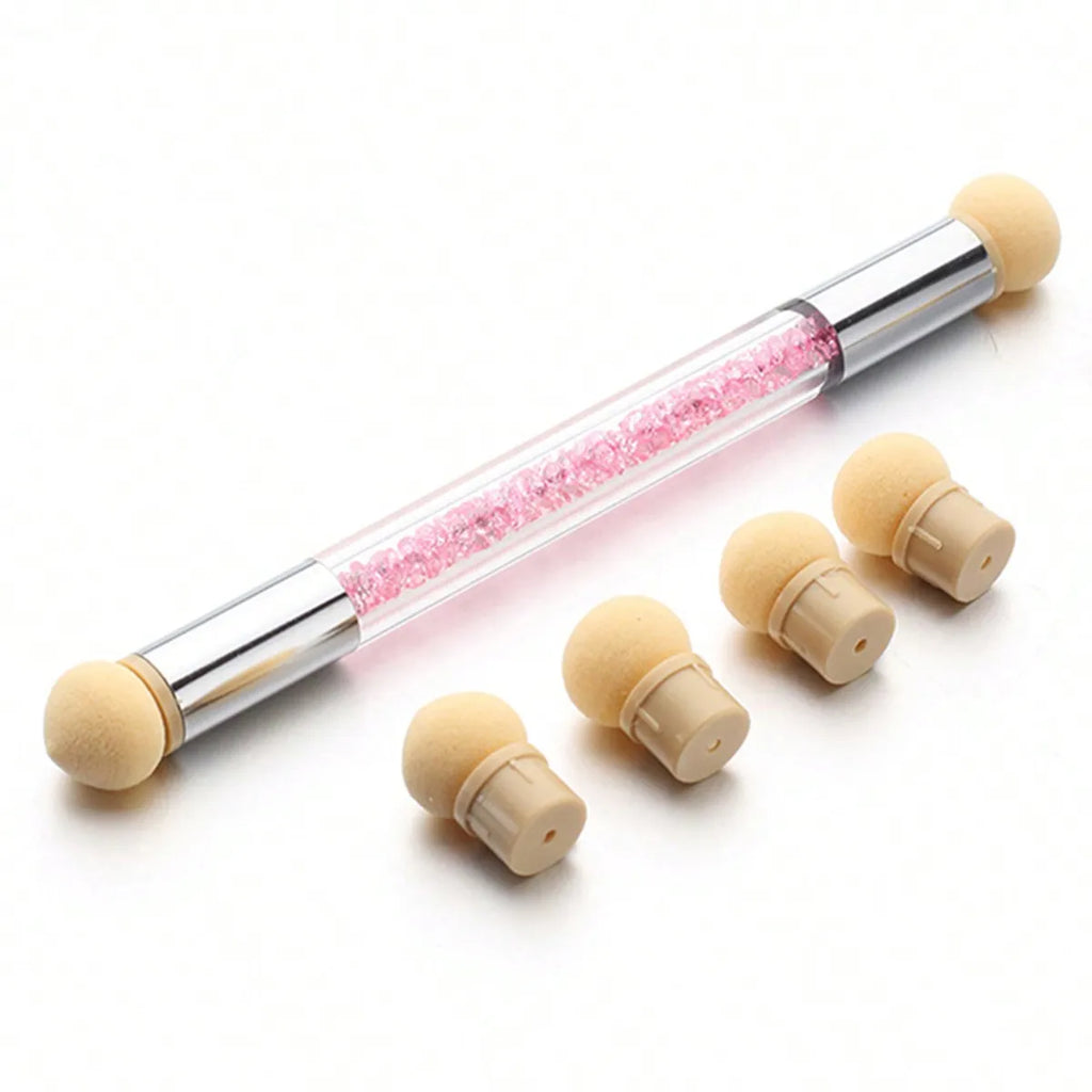 Double-ended Gradient Shading Pen Dotting Brush Head Sponge Rhinestone Handle Nail Art Painting Tool Nail Art Brush Vue 02