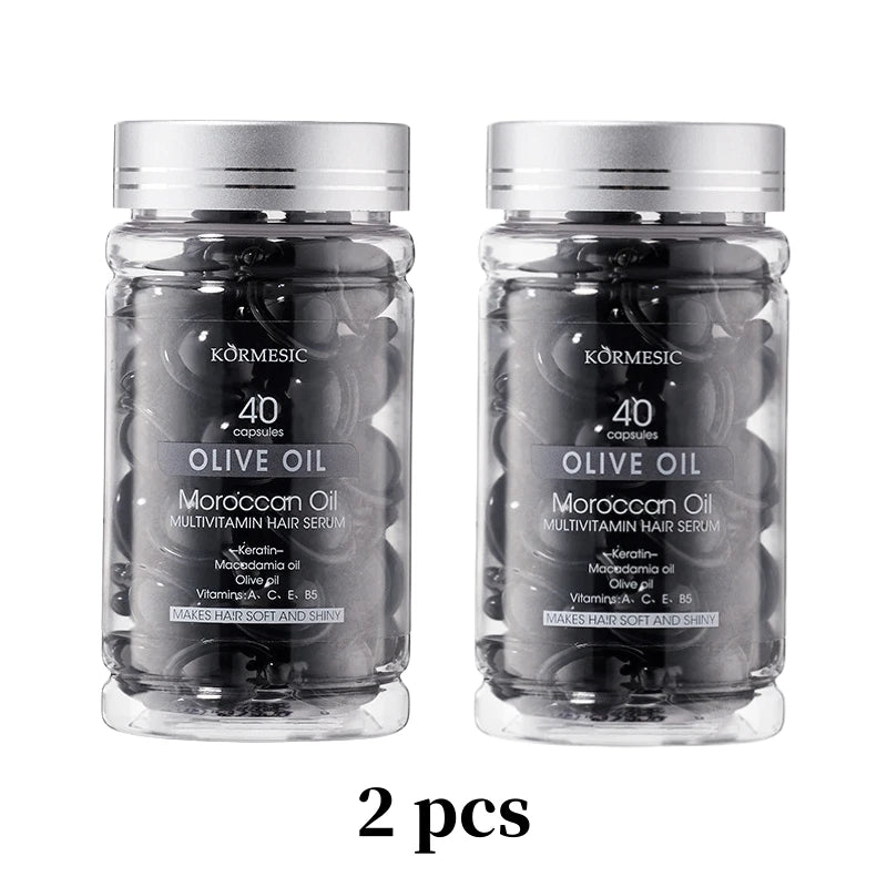40 Capsules/Bottle of Hair Care Essential Oil, Rich in Olive Oil, Multivitamins and Other Ingredients, Repairs Damaged, Frizzy, and Tangled Hair, Quickly Restores Softness, Smoothness, and Shine, and Straightens Hair Vue 2 Pcs