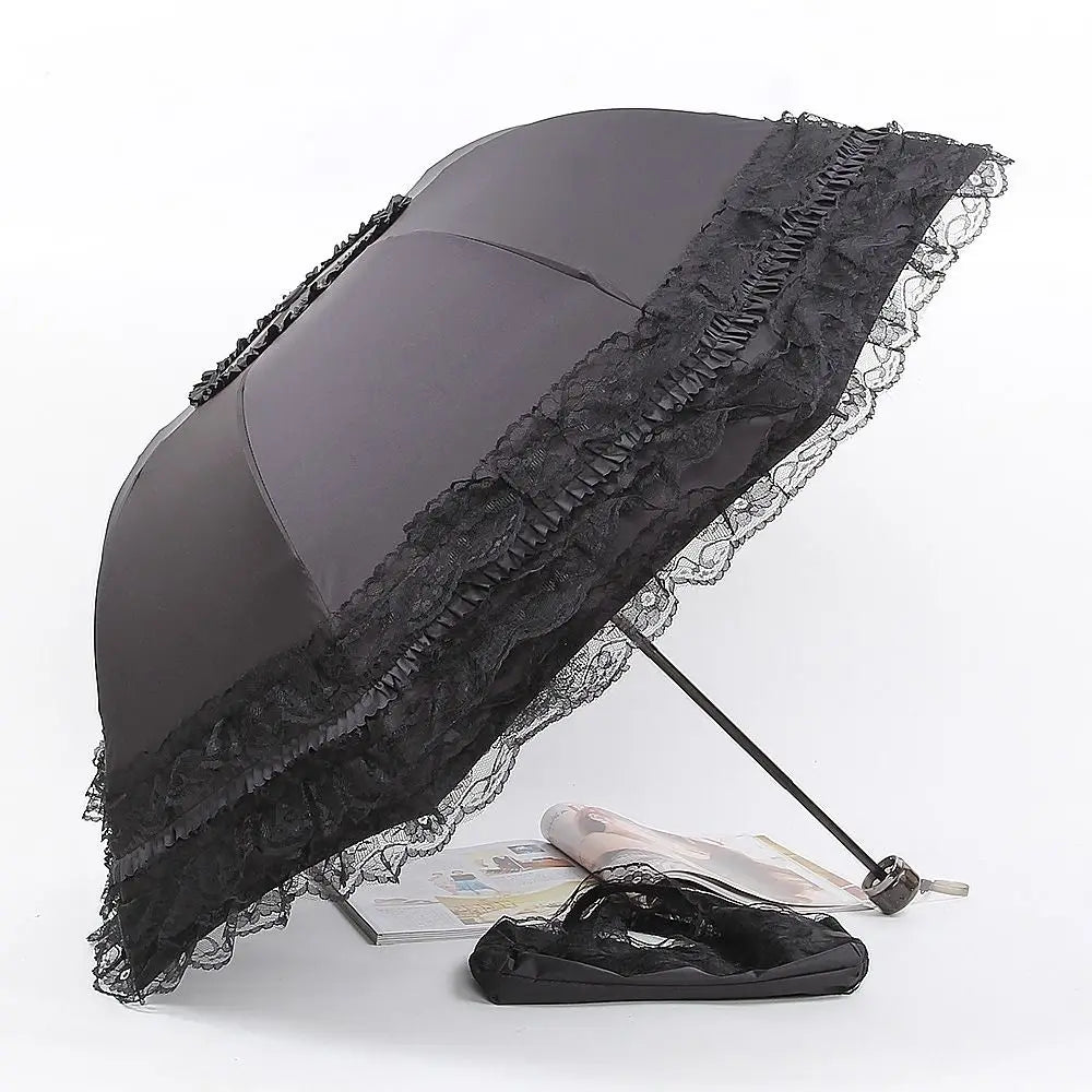 Fashion Lolita Lace Sun Umbrella Anti-UV Protection Thickened Portable Sunshade Folding Waterproof Folding Umbrella Girl Vue