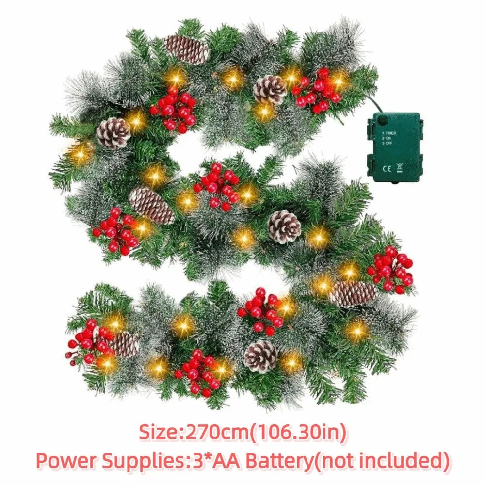 8 Modes LED Christmas Garland Lifelike Waterproof Lighted Xmas Wreath PVC Green Artificial Christmas Garland Outdoor Indoor Vue