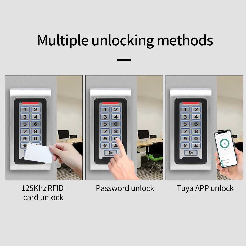 Smart Home Aluminum IP68 Waterproof Standalone RFID Access Control Keypad with Wifi Tuya APP metal Key Access controler 2000User Vue