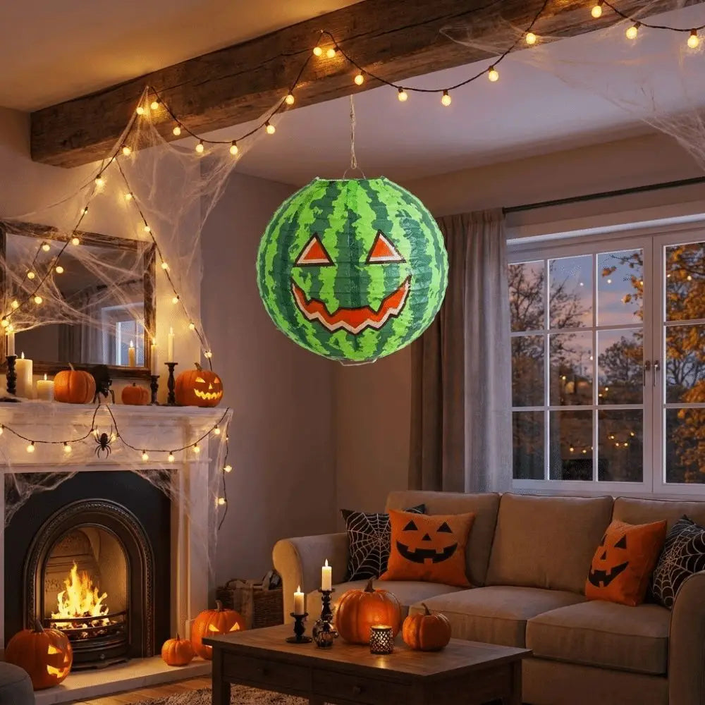 Creative 20cm Halloween Watermelon Lantern Green DIY Watermelon Ghost Face Lantern Festival Lanterns Indoor Outdoor Vue