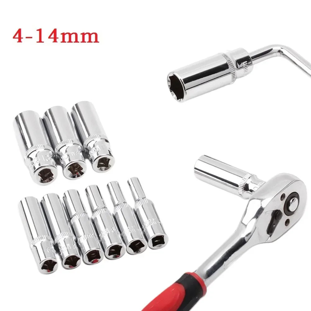 Deep Socket Adapter 4–14mm Chrome Vanadium 1/4 Hex Drive Deep Socket Adapter Vue