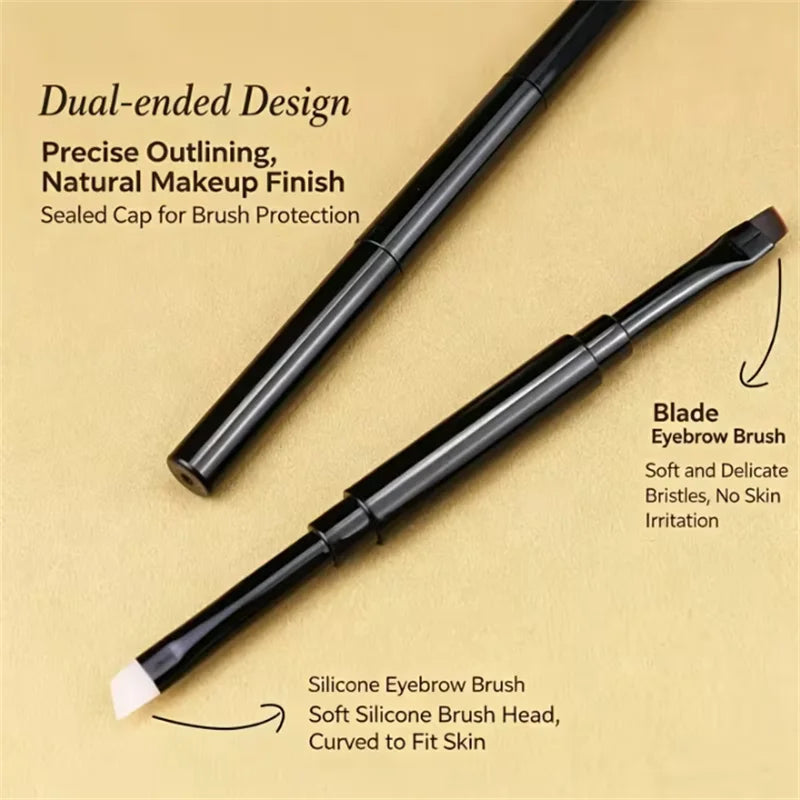 2 in 1 Angled & Silicone Brow Brush with Cap Multi-function Brow Definer & Eyeliner Brush Multi-use Brow & Eyeliner Makeup Tool Vue