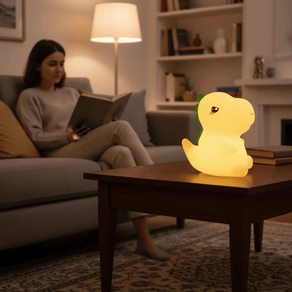 Warm Light Dinosaur Shape Silicone Night Light USB Charging Soft LED Night Lamp Cartoon Rechargeable Dimmable Lamp Bedside Vue