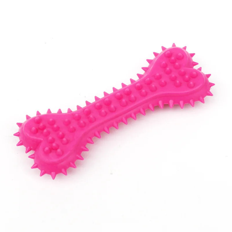 1PC Pet Chew Toy Soft Rubber Bite-resistance Bone Shape Teeth Grinding Chewing Toys for Small Dogs Training Pet Supplies Vue Pink