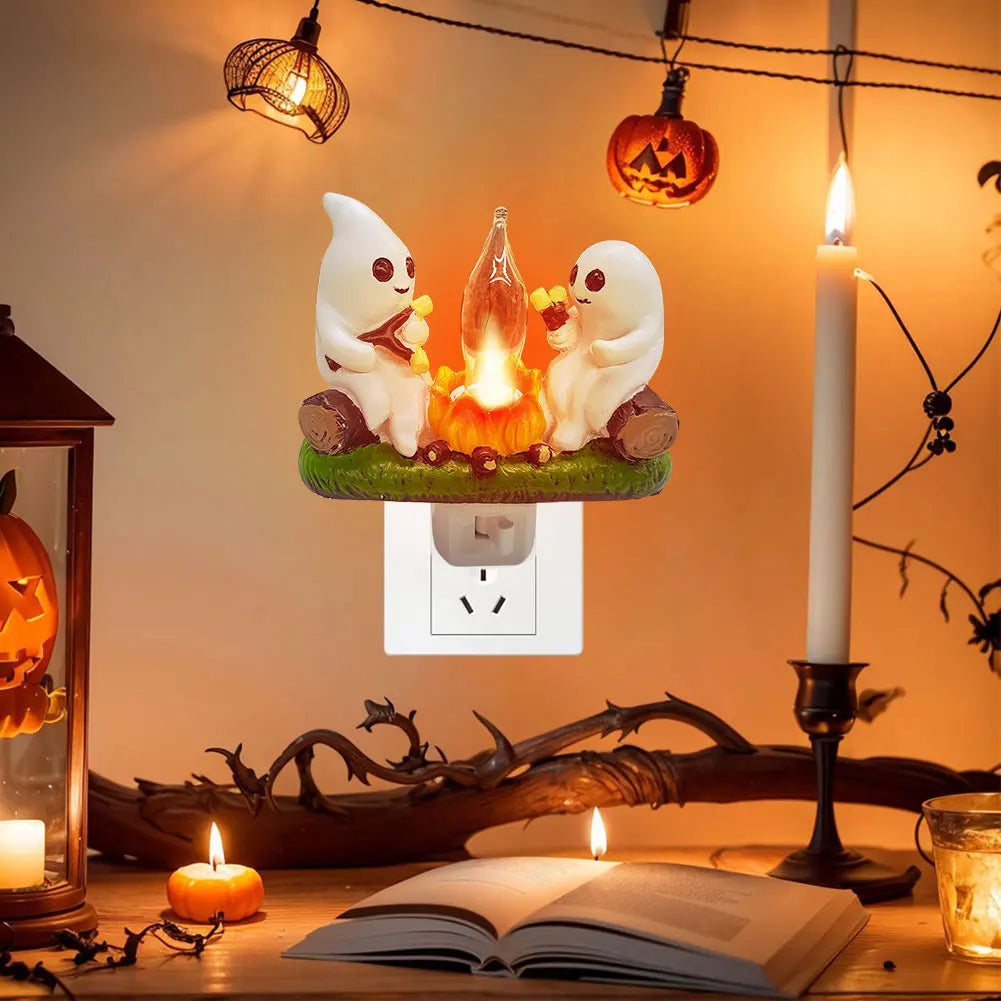 1-6Pcs Ghost Campfire Night Light Fashionable Spooky Fire Faux Lantern Plug in Lamp Halloween Ghost Campfire Halloween Decor Vue
