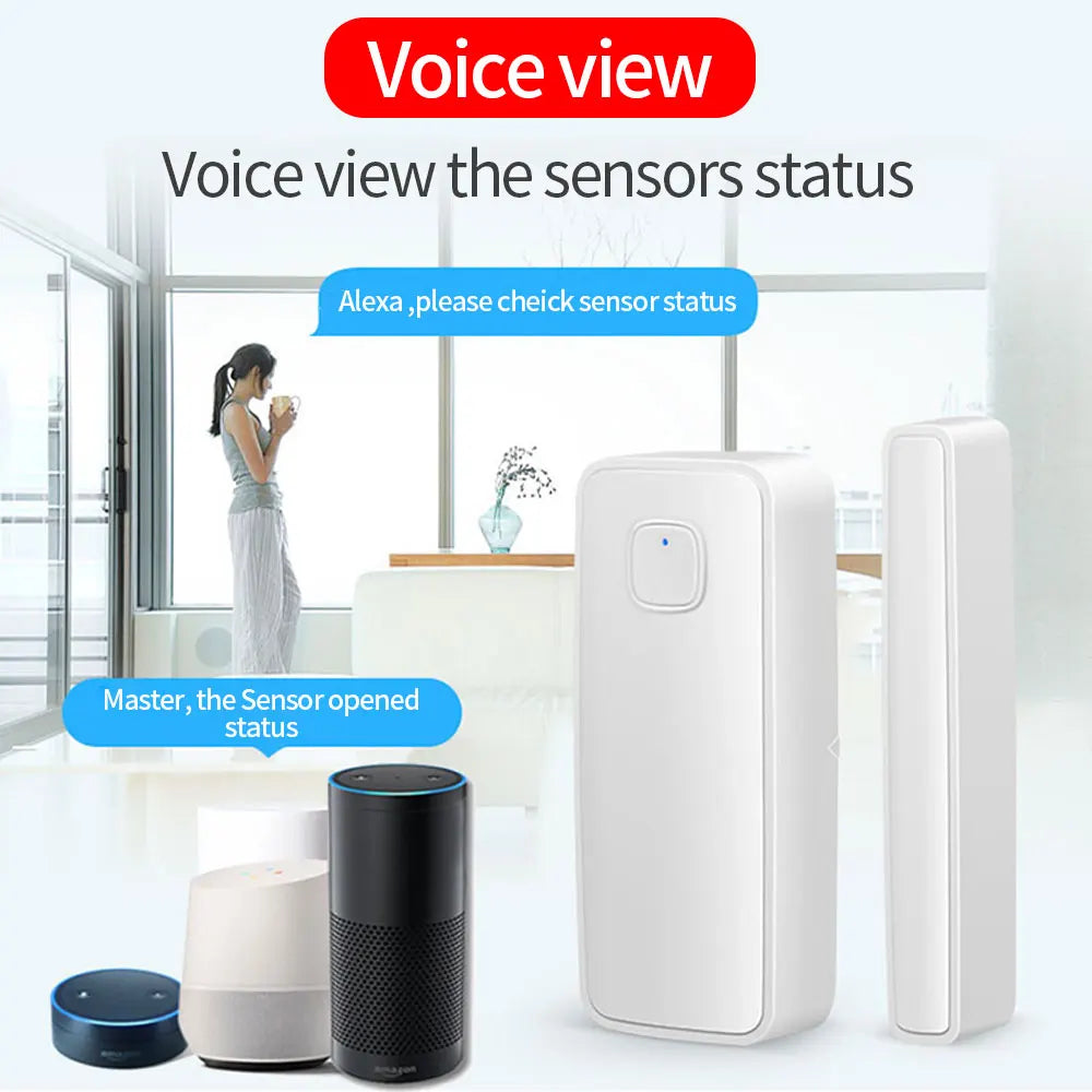 Wireless WiFi Smart Door Sensor Tuya App Door Open Closed Status Magnetic Detector Alarm Notification Alert Support Alexa Google Vue