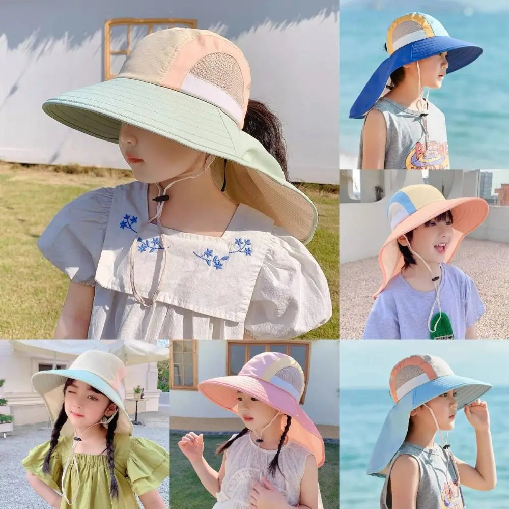 Neck Flap Sun Hat Polyester Strap Wide Brim Beach Hats UV Protection