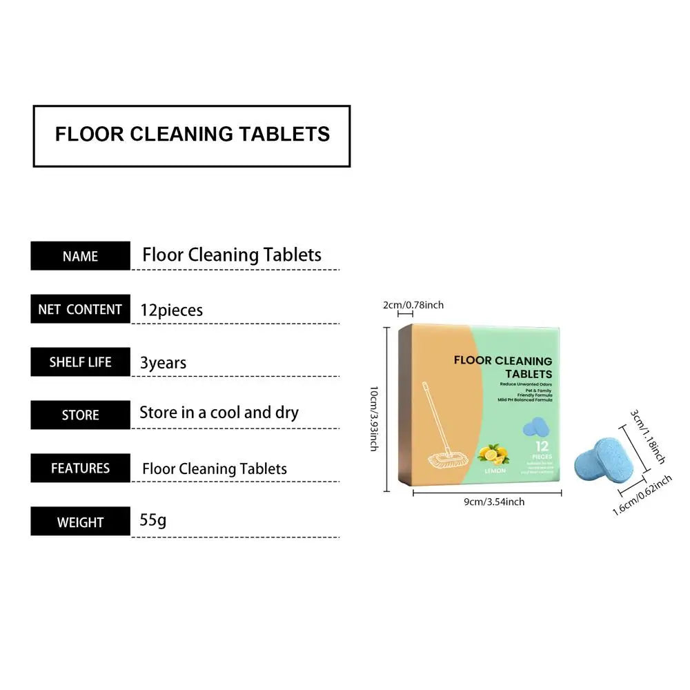 12Pc/box Floor Cleaner Stain Dust Scrub Tabs Scented Dissolvable Cleaning Tablets for Hardwood Tile Toilet Bathroom Home Kitchen Vue A