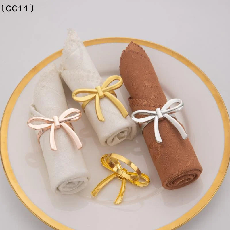 Gold Bow Napkin Ring Reusable Holder Suitable Valentine's Day Parties