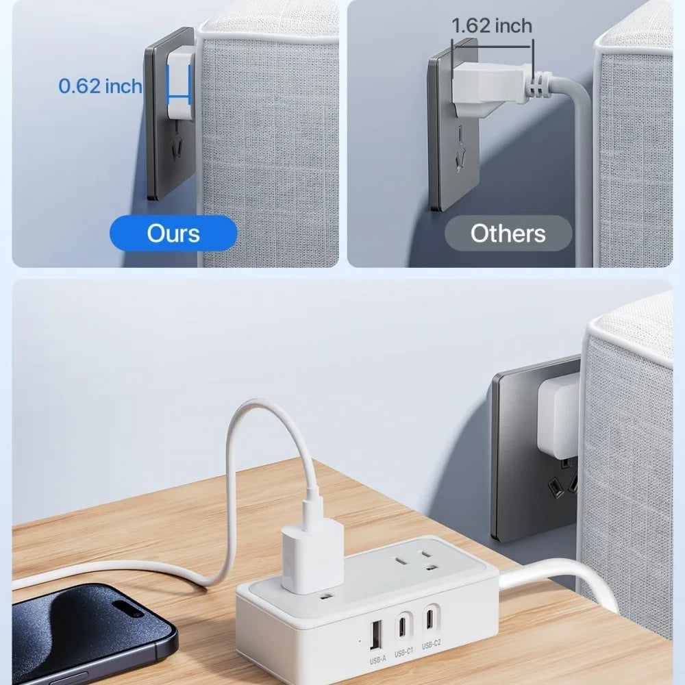 5 In 1 US Power Strip Socket with 3 USB/2 AC Outlets 1.2M Extension Cord Cable Surge Protection Socket for Home Appliance Vue