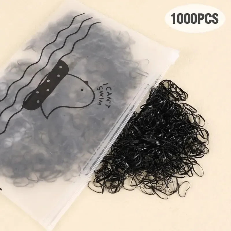 1000Pcs Hair Accessories Elastic Colorful Disposable Hair Bands Girls Rubber Band Kids Ponytail Holder Headband Children Vue B316 black