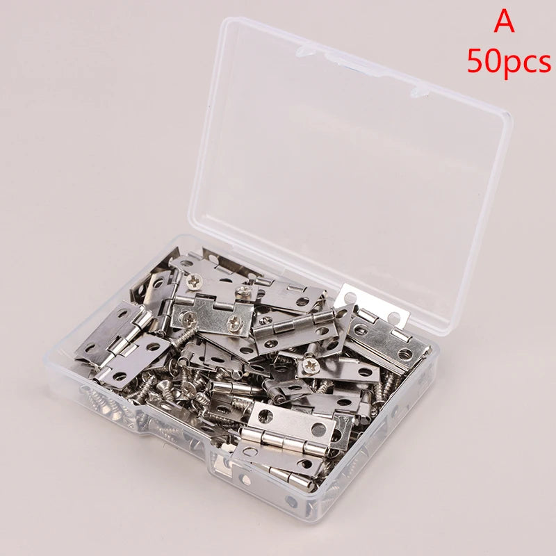 50pcs/box 4 Holes Mini Hinge Decor Hinges + 200 Screws Durable Furniture Hardware Iron Gold Silver Black Bronze Vue A 200pcs