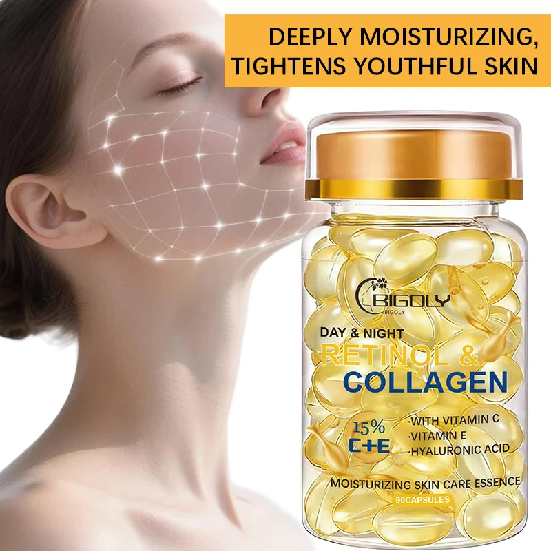 90Pcs Retinol Collagen Moisturizing Skin Care Essence, Contains Collagen and Other Skin Care Ingredients, Nourishes, Moisturizes, and Brightens the Skin, Making It Smooth, Delicate, and Elastic Individually Packaged, Clean an Vue