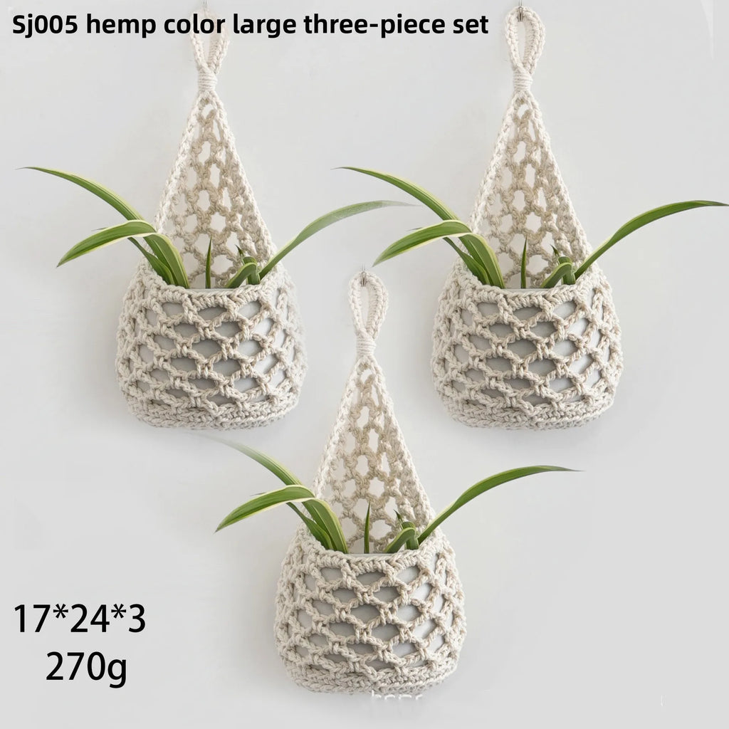 1/3pcs Hand Woven Bird's Nest Drip Net, Hand Woven Cotton Rope hook, Woven Fruit vase Mesh bag Storage Vue