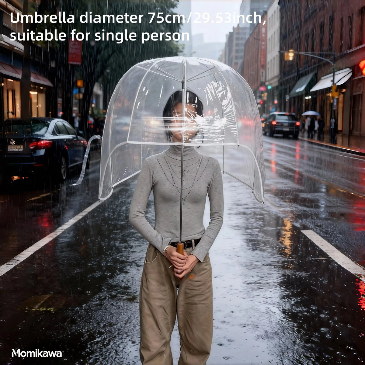 Long-Handled Helmet Umbrella Windproof Waterproof Transparent Fun Cap for Outdoor Weather Vue