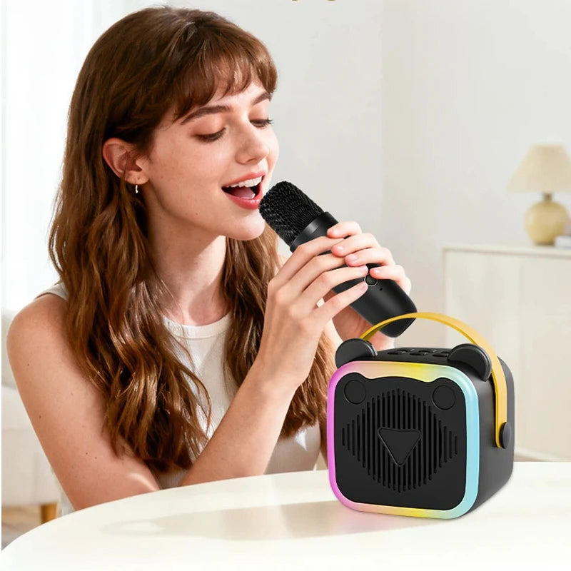 K10 Bluetooth Wireless Speaker With 2 Microphone RGB Light Outdoor Home Voice Change Karaoke Mini Speaker for Family Gifts Vue