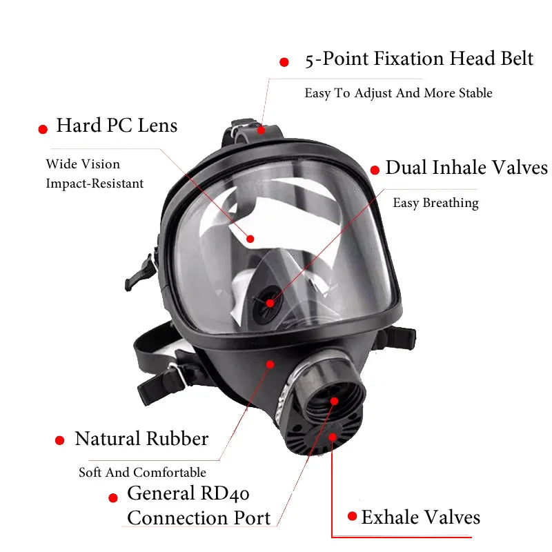 Black MF14 Full Face Gas Mask Military Chemical Respirator Natural Rubber For Painting Spraying Welding Work Safety Protection Vue