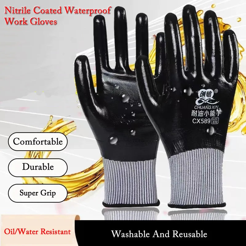 Nitrile Coated Oil/Water Resistant Work Gloves Anti-Slip Waterproof Gloves For Garden Repairing Fishing Work Safety Gloves Vue