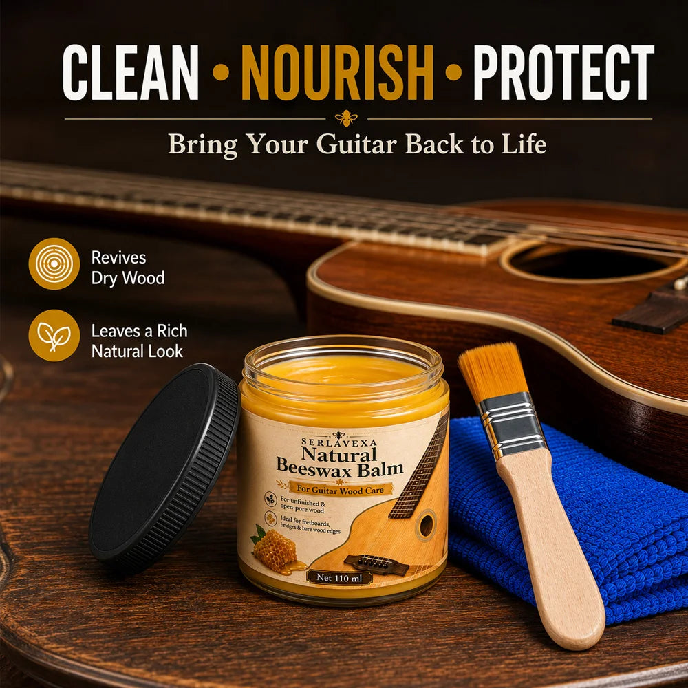 SERLAVEXA Acoustic Guitar Wood Care Natural Beeswax Polish Bridge Fretboard Restorer Instrument Maintenance Kit Accessories Vue
