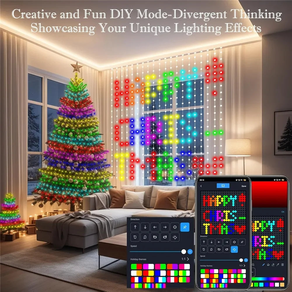 256-800 LED RGB Smart Curtain Lights with Music,App Controls and Remote,LED Party Lights for Wedding/Valentine's Day/Birthday Vue
