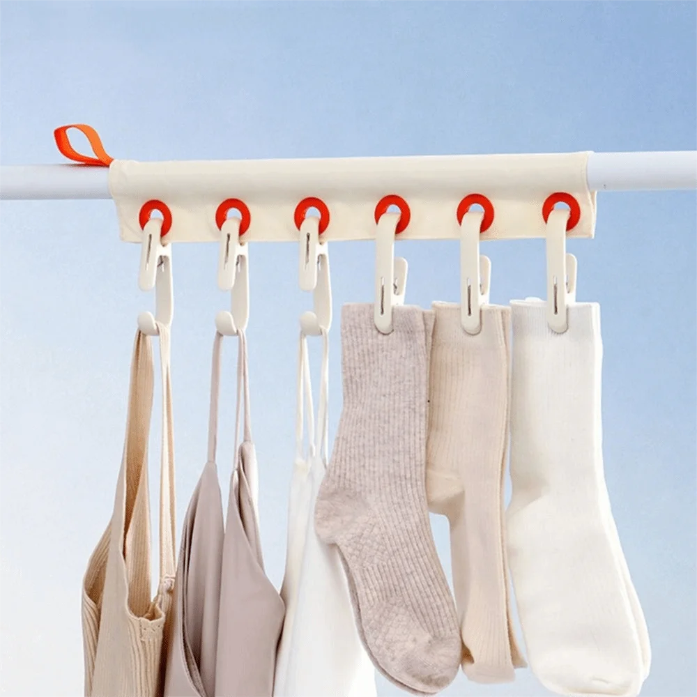 Removable Windproof Hanger 6 Holes 6 Clips Travel Clothes Drying Rack Multifunctional Foldable Fabric Clothing Clip Travel Use Vue