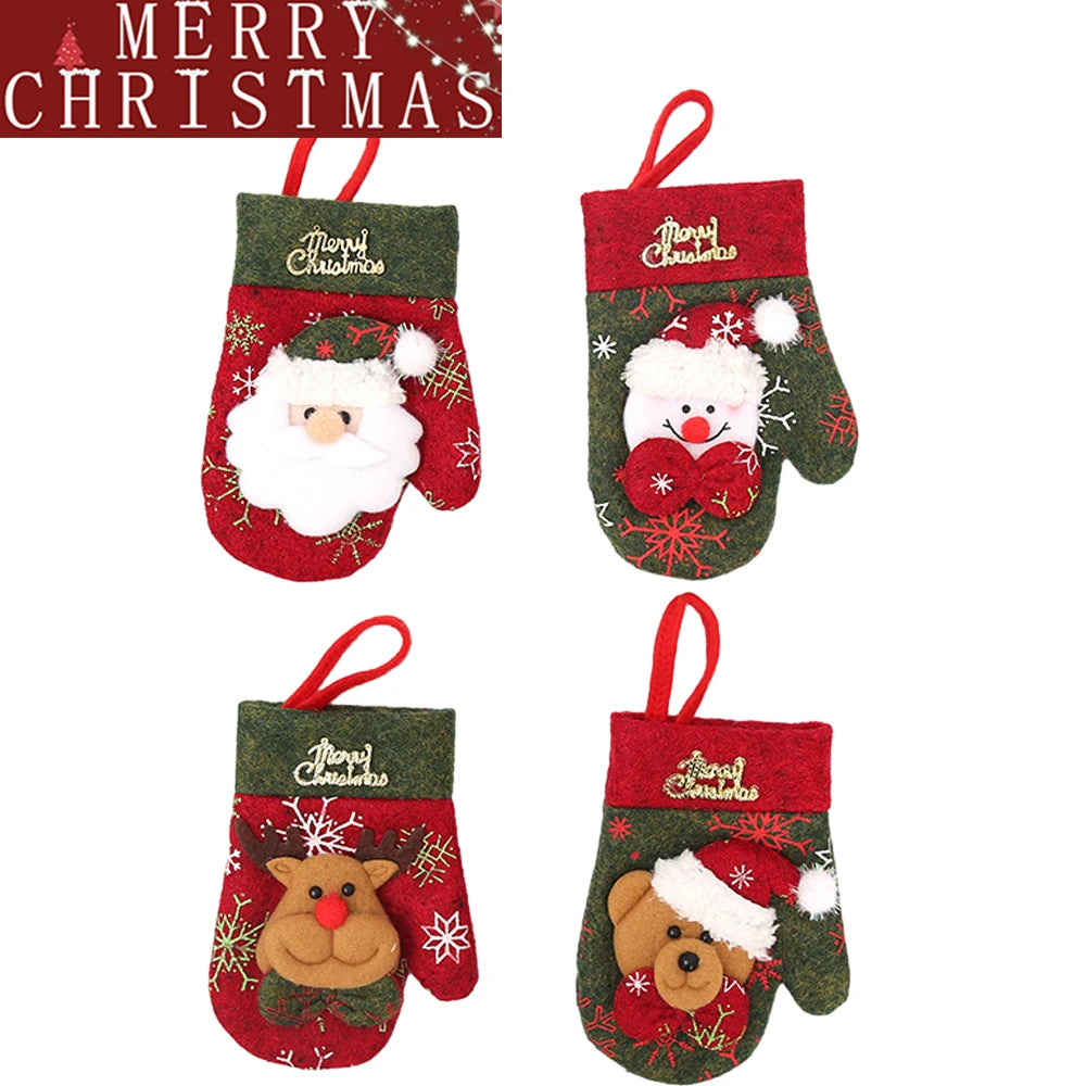 4PCS Christmas Silverware Holder Pockets Retro Glove Shaped Cutlery Holder Bag Candy Gift Pouch for Xmas Dinner Table Decoration Vue
