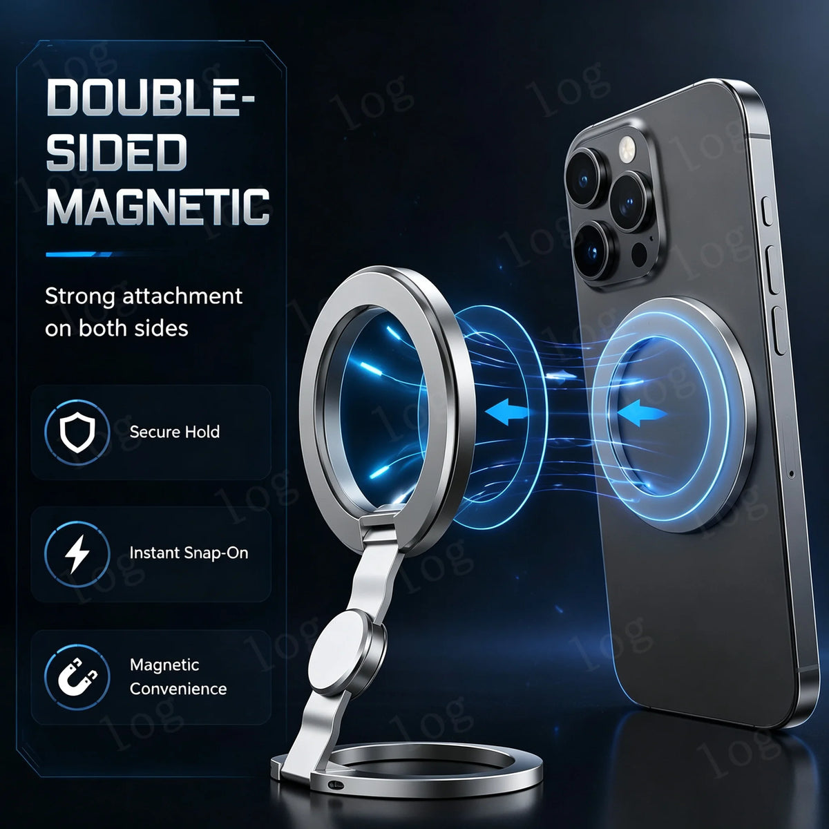 360° Rotatable Foldable Double-Sided Magsafe Phone Stand Strong Magnetic Finger Grip Holder Compatible iPhone 17 16 15 14 13 Vue