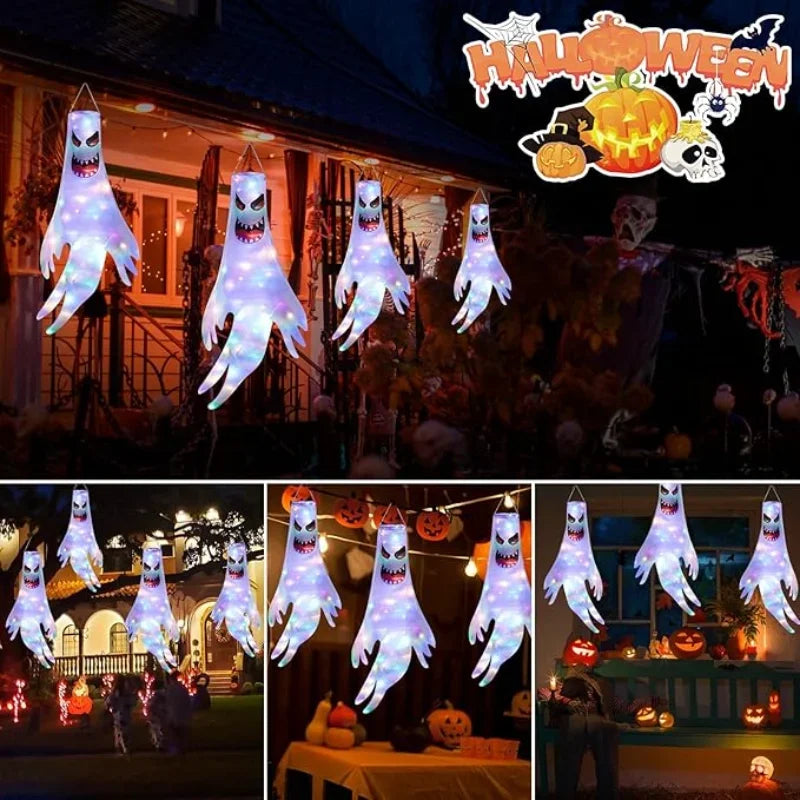 1-4PCS Halloween LED Floating Ghost Decor Hanging Haunted Blow Up Figures Glow for Party Yard Decoration Props Vue