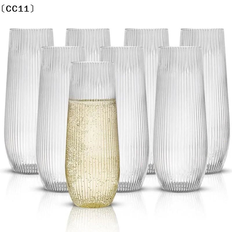 1/5 Pcs Plastic Transparent Ribbed Wine Glasses Disposable Stemless Wine Glasses Plastic Cocktail Glasses For Unbreakable〔CC11〕 Vue