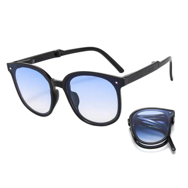 Outdoor UV400 Unisex Portable Collapsible Glasses Fashionable Women Folding Sunglasses Summer Wild Colorful Square Eyewear Vue Blue