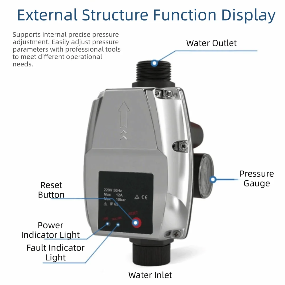 IP65 Rated Smart EV Water Pressure Control Switch Max Starting Pressure Intelligent Electronic Water Pump Pressure Controller Vue