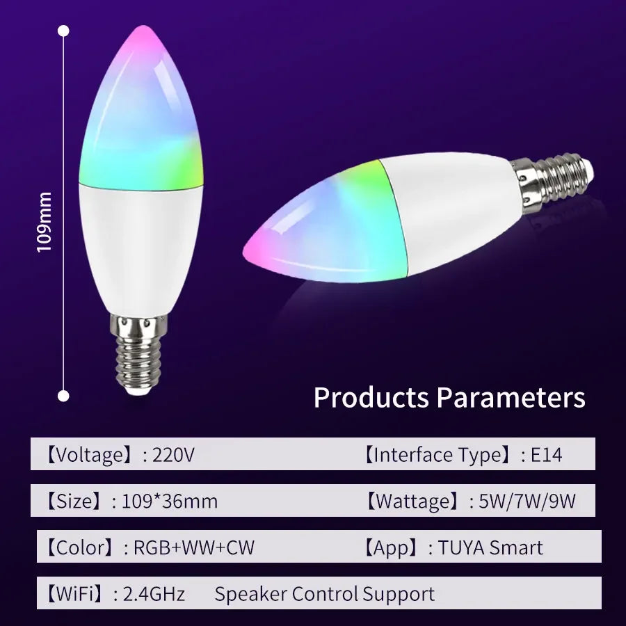 Tuya Wifi Led Bulb E14 220V Smart Life Candle Light with RF 2.4G Remote Group Control Alexa Google SmartThings Dimmable RGB Lamp Vue