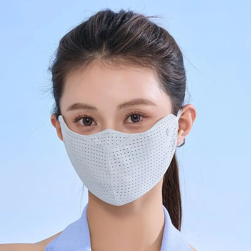 Solid Color Breathable Ice Silk Mask Washable Anti-UV Anti-sun Mask Dustproof Mesh Face Cover Scarf Outdoor Sports Mask Vue Light gray