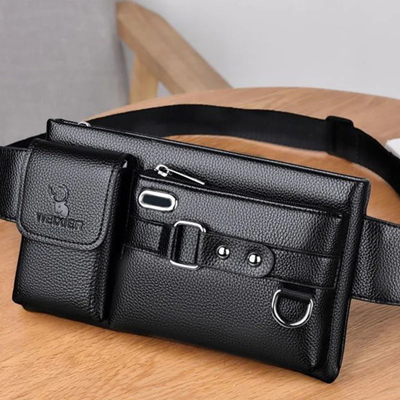 Daily Wear Solid Tone PU Leather Crossbody Fanny Bag Fashion Male