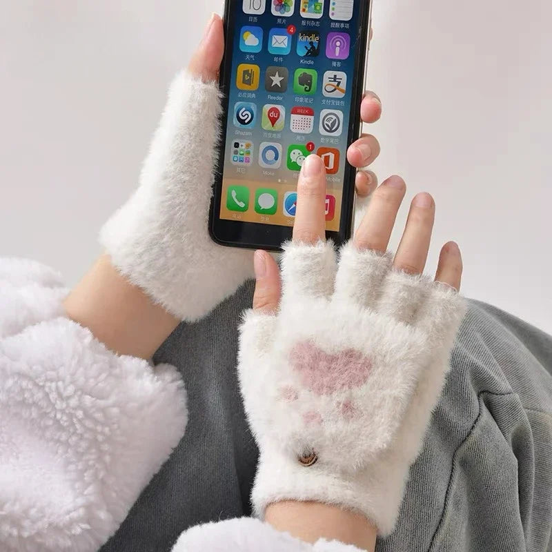 1-10Pairs Womens Winter Convertible Gloves Thick Knitted Fleece Lined Fingerless Mittens for Cycling School Vue